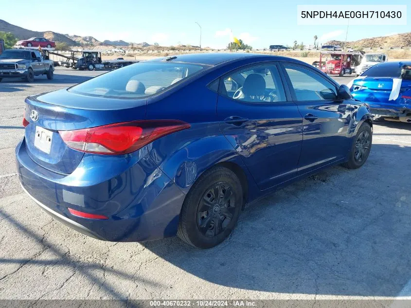 2016 Hyundai Elantra Se VIN: 5NPDH4AE0GH710430 Lot: 40670232