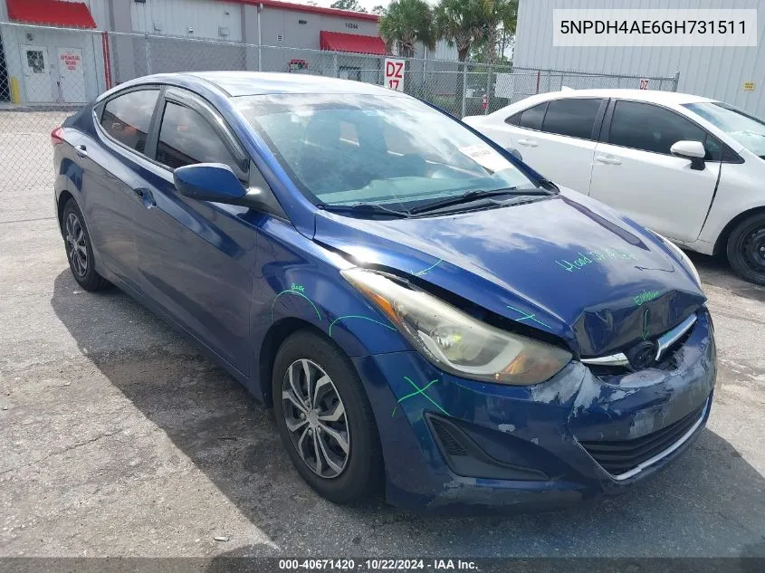 5NPDH4AE6GH731511 2016 Hyundai Elantra Se