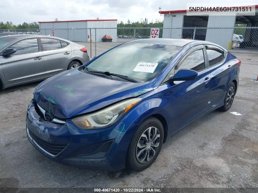 5NPDH4AE6GH731511 2016 Hyundai Elantra Se