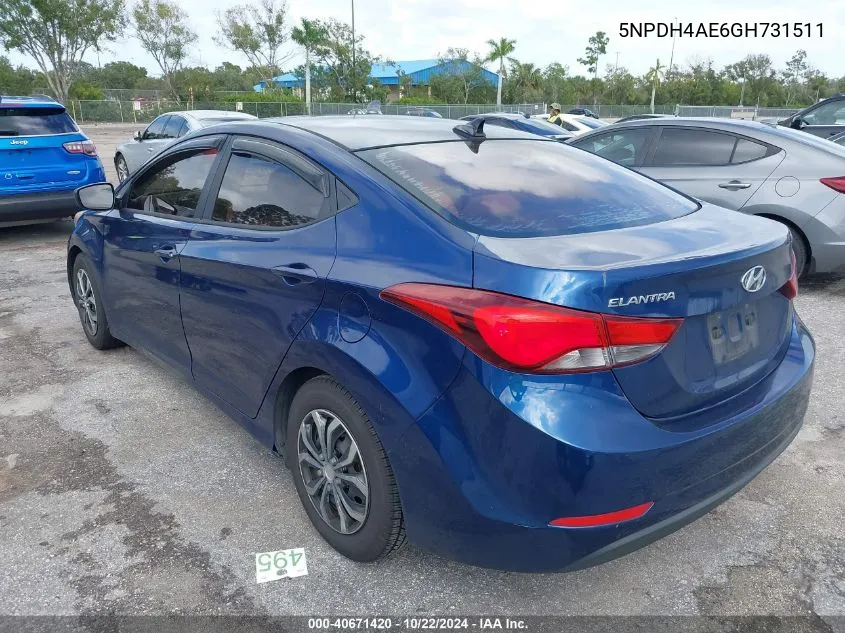 5NPDH4AE6GH731511 2016 Hyundai Elantra Se