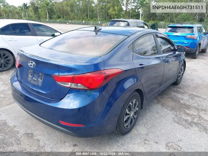 5NPDH4AE6GH731511 2016 Hyundai Elantra Se