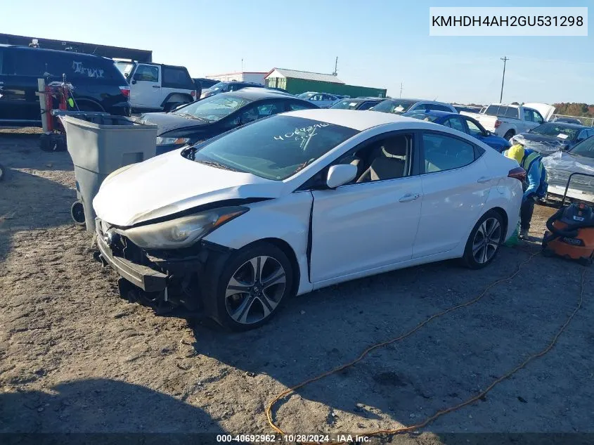 2016 Hyundai Elantra Sport VIN: KMHDH4AH2GU531298 Lot: 40692962