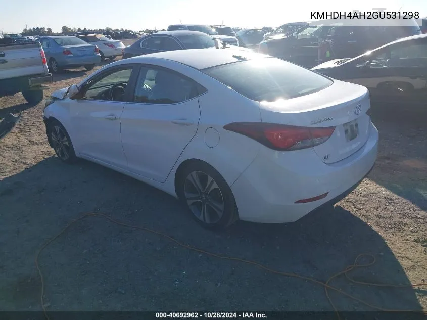 2016 Hyundai Elantra Sport VIN: KMHDH4AH2GU531298 Lot: 40692962