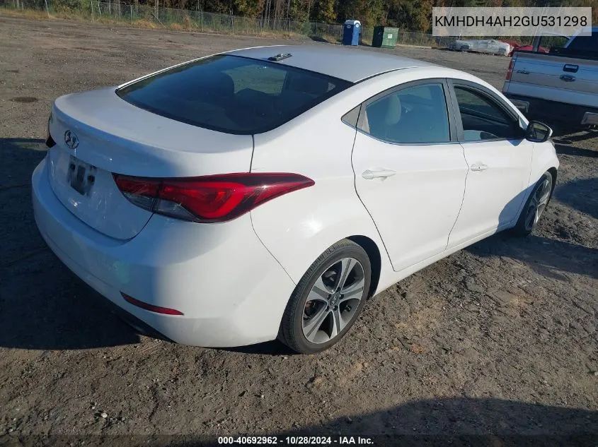 2016 Hyundai Elantra Sport VIN: KMHDH4AH2GU531298 Lot: 40692962