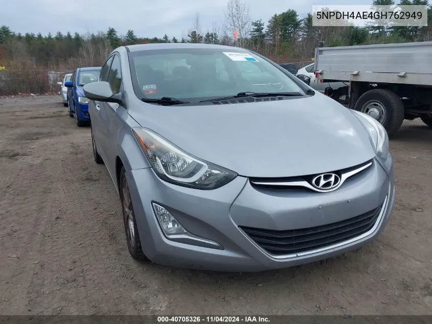 2016 Hyundai Elantra Se VIN: 5NPDH4AE4GH762949 Lot: 40705326