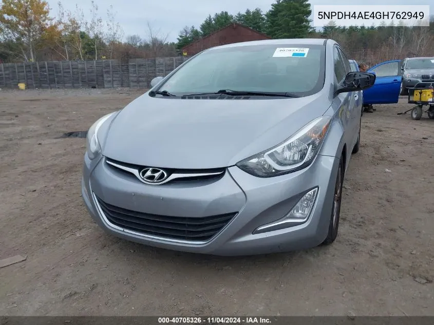 2016 Hyundai Elantra Se VIN: 5NPDH4AE4GH762949 Lot: 40705326