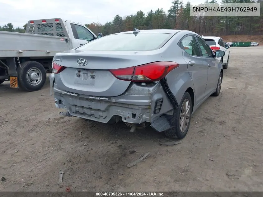 2016 Hyundai Elantra Se VIN: 5NPDH4AE4GH762949 Lot: 40705326