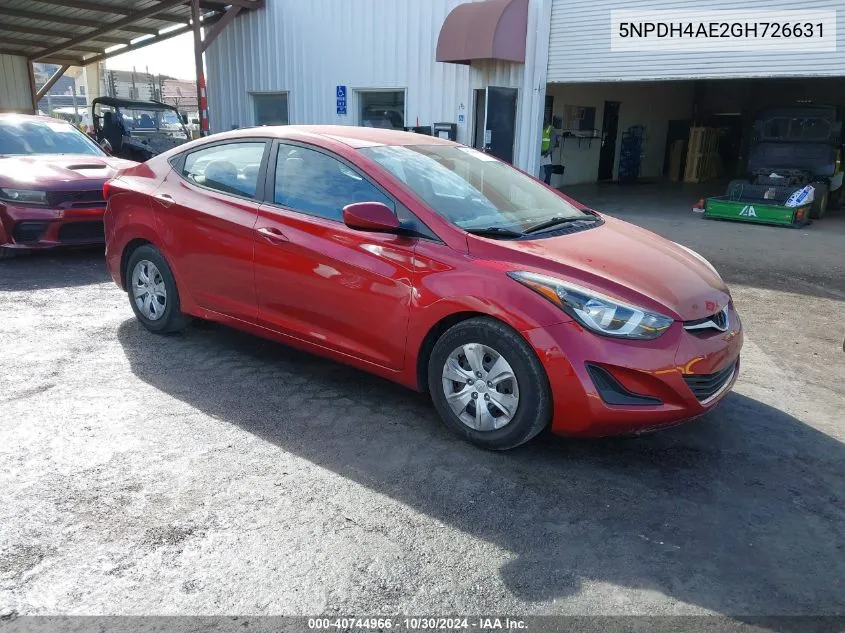 2016 Hyundai Elantra Se VIN: 5NPDH4AE2GH726631 Lot: 40744966