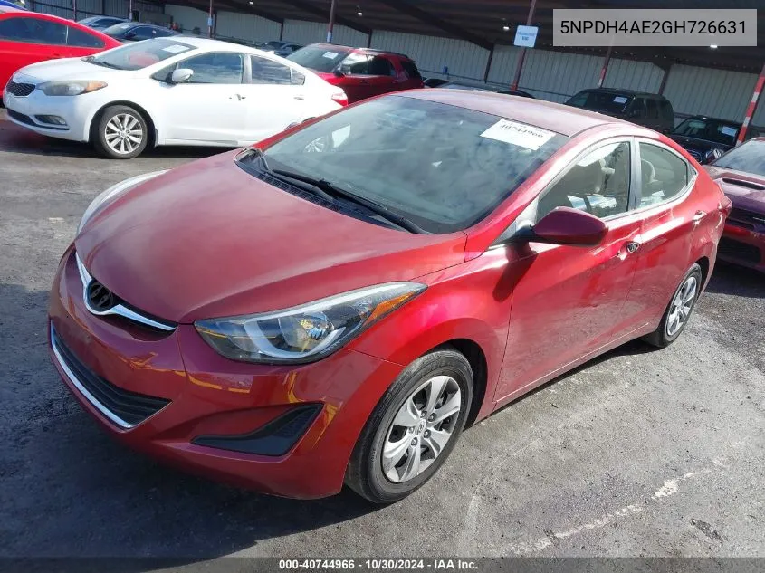 2016 Hyundai Elantra Se VIN: 5NPDH4AE2GH726631 Lot: 40744966