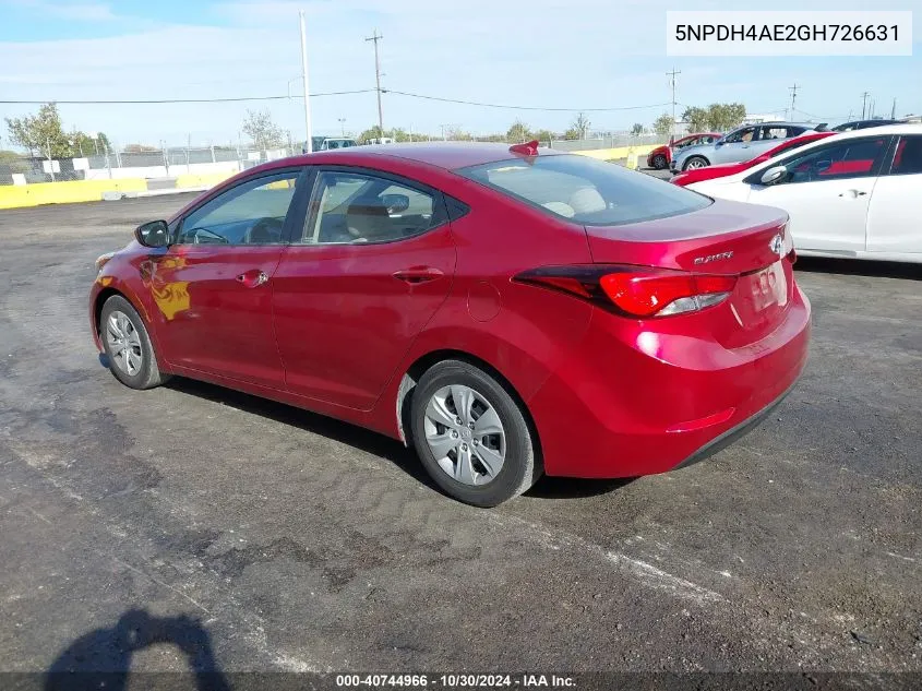 2016 Hyundai Elantra Se VIN: 5NPDH4AE2GH726631 Lot: 40744966