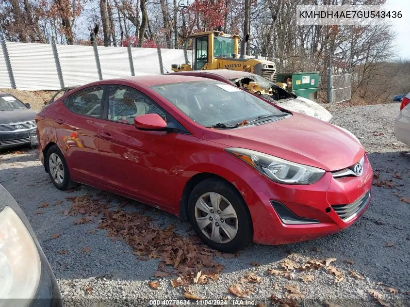 KMHDH4AE7GU543436 2016 Hyundai Elantra Se