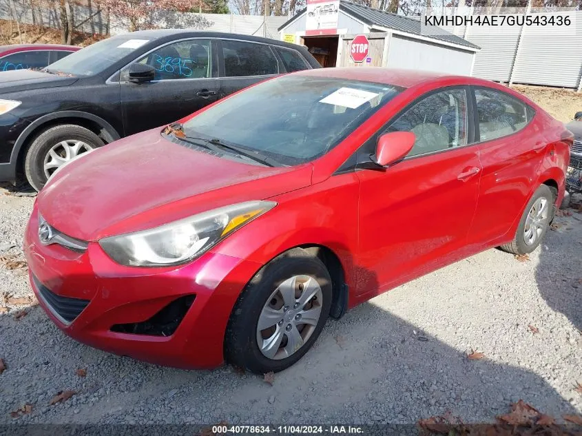 KMHDH4AE7GU543436 2016 Hyundai Elantra Se