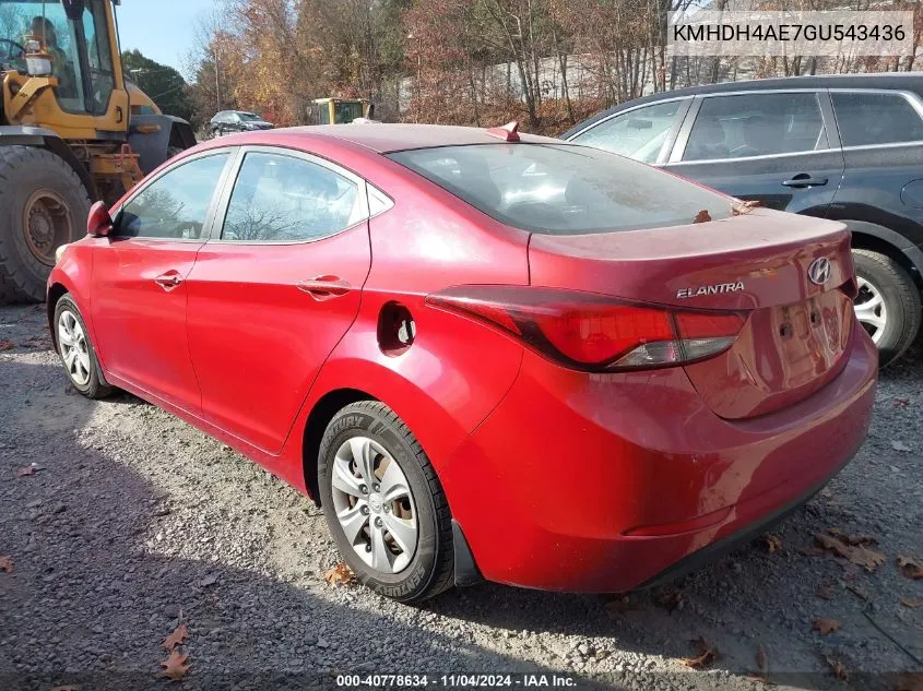 KMHDH4AE7GU543436 2016 Hyundai Elantra Se