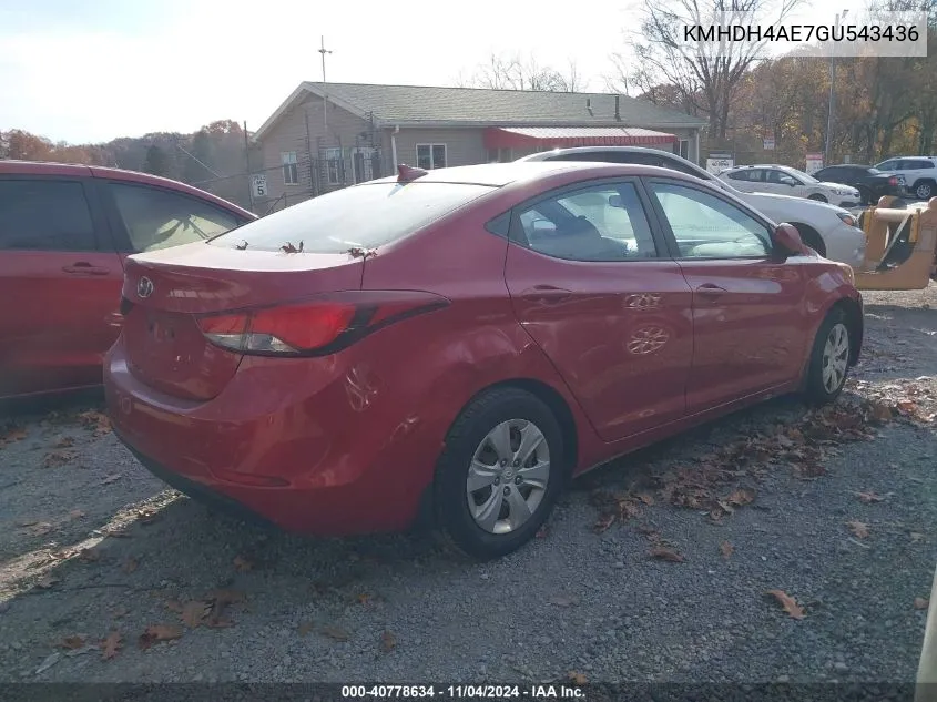 KMHDH4AE7GU543436 2016 Hyundai Elantra Se