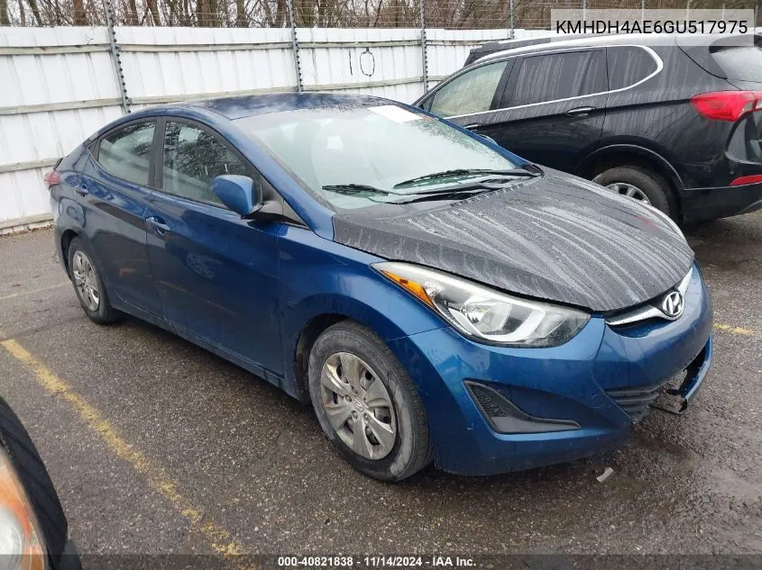 2016 Hyundai Elantra Se VIN: KMHDH4AE6GU517975 Lot: 40821838