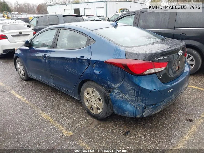 2016 Hyundai Elantra Se VIN: KMHDH4AE6GU517975 Lot: 40821838