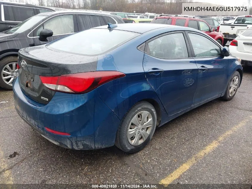 2016 Hyundai Elantra Se VIN: KMHDH4AE6GU517975 Lot: 40821838