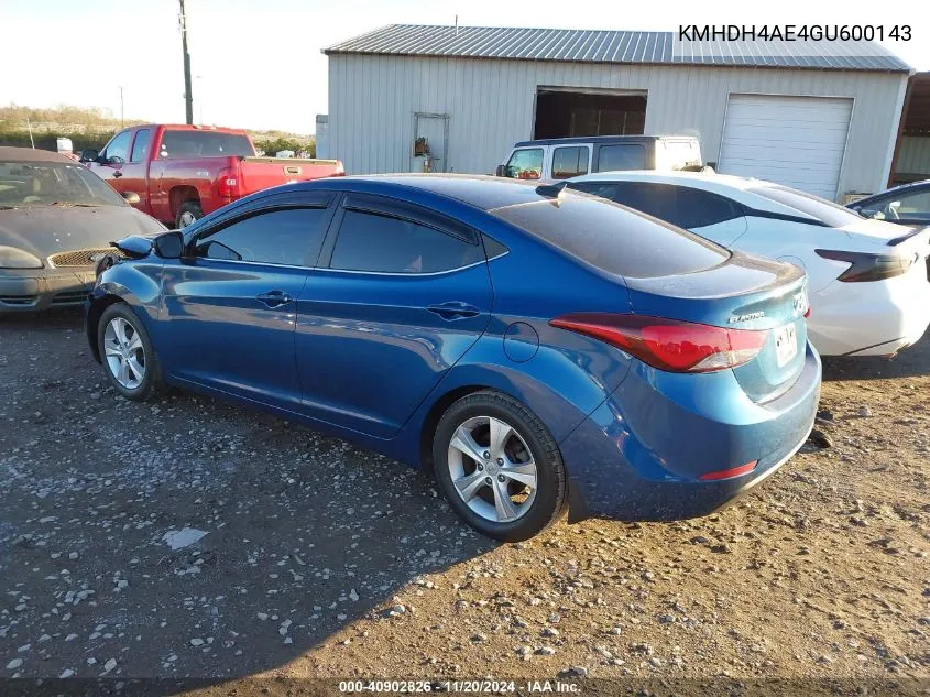 2016 Hyundai Elantra Value Edition VIN: KMHDH4AE4GU600143 Lot: 40902826