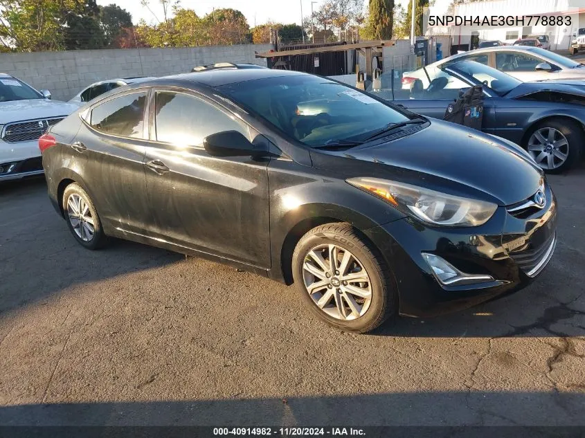 2016 Hyundai Elantra Se VIN: 5NPDH4AE3GH778883 Lot: 40914982