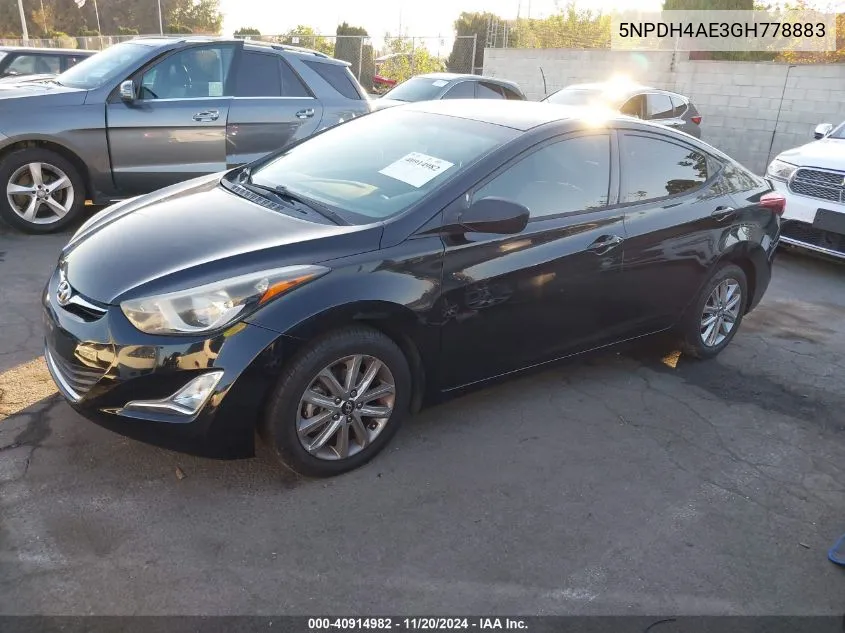 2016 Hyundai Elantra Se VIN: 5NPDH4AE3GH778883 Lot: 40914982