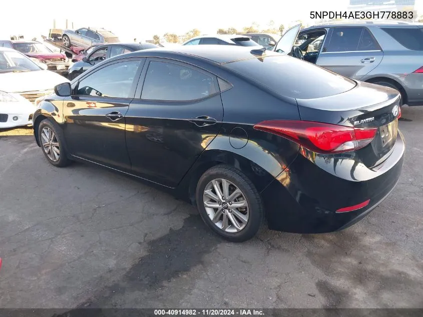 2016 Hyundai Elantra Se VIN: 5NPDH4AE3GH778883 Lot: 40914982