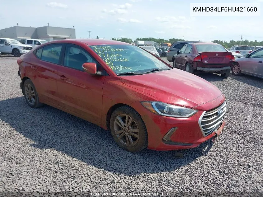 2017 Hyundai Elantra VIN: KMHD84LF6HU421660 Lot: 12033949