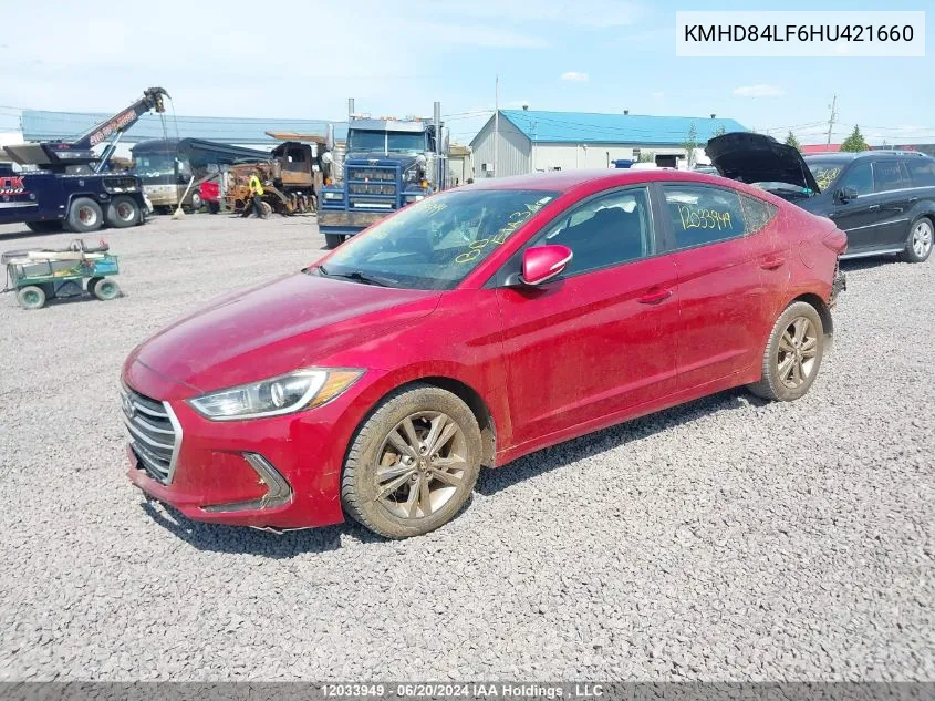 2017 Hyundai Elantra VIN: KMHD84LF6HU421660 Lot: 12033949