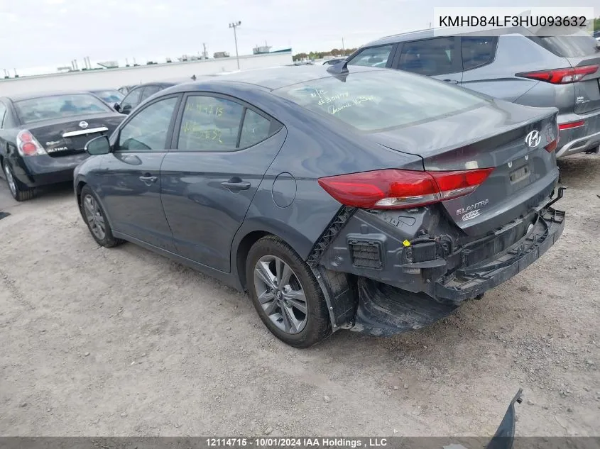 2017 Hyundai Elantra VIN: KMHD84LF3HU093632 Lot: 12114715