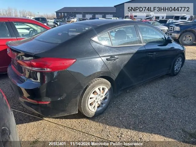 2017 Hyundai Elantra Le VIN: 5NPD74LF3HH044772 Lot: 20183401