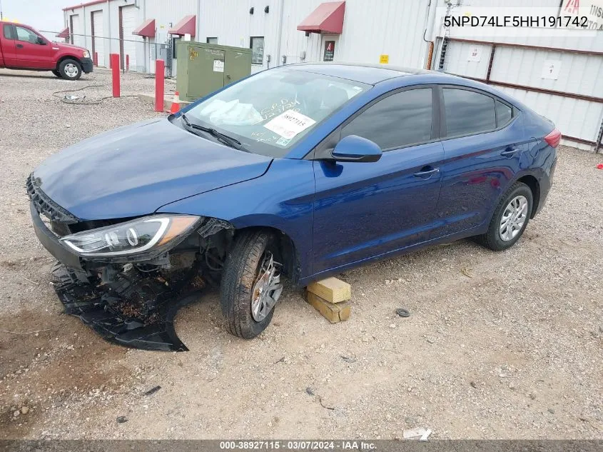 2017 Hyundai Elantra Se VIN: 5NPD74LF5HH191742 Lot: 38927115