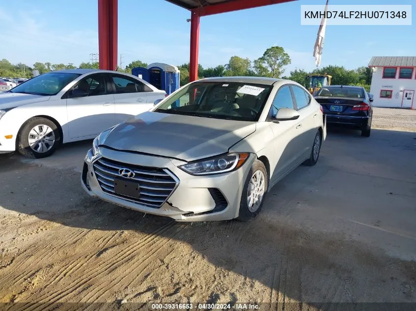 2017 Hyundai Elantra Se VIN: KMHD74LF2HU071348 Lot: 39316653