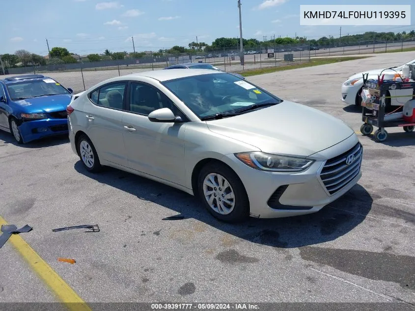 2017 Hyundai Elantra Se VIN: KMHD74LF0HU119395 Lot: 39391777