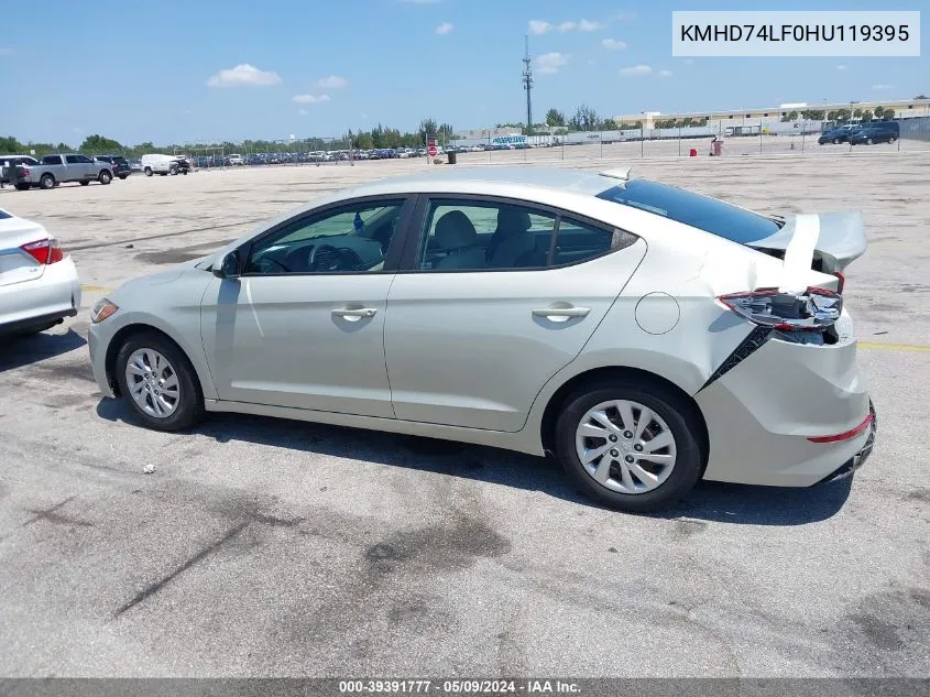 2017 Hyundai Elantra Se VIN: KMHD74LF0HU119395 Lot: 39391777