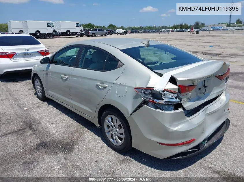 2017 Hyundai Elantra Se VIN: KMHD74LF0HU119395 Lot: 39391777