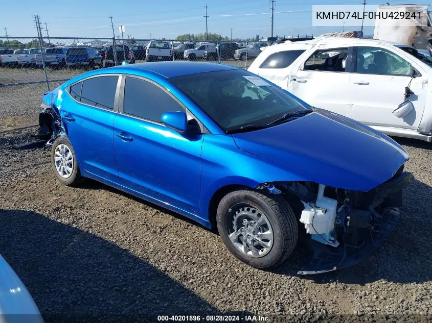 KMHD74LF0HU429241 2017 Hyundai Elantra Se