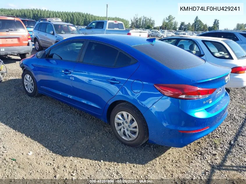 2017 Hyundai Elantra Se VIN: KMHD74LF0HU429241 Lot: 40201896