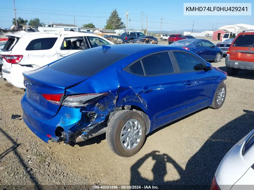 KMHD74LF0HU429241 2017 Hyundai Elantra Se