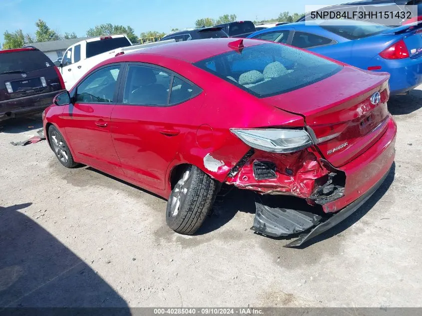 2017 Hyundai Elantra Se VIN: 5NPD84LF3HH151432 Lot: 40285040