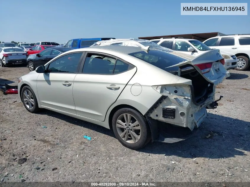 2017 Hyundai Elantra Se/Value/Limited VIN: KMHD84LFXHU136945 Lot: 40292808