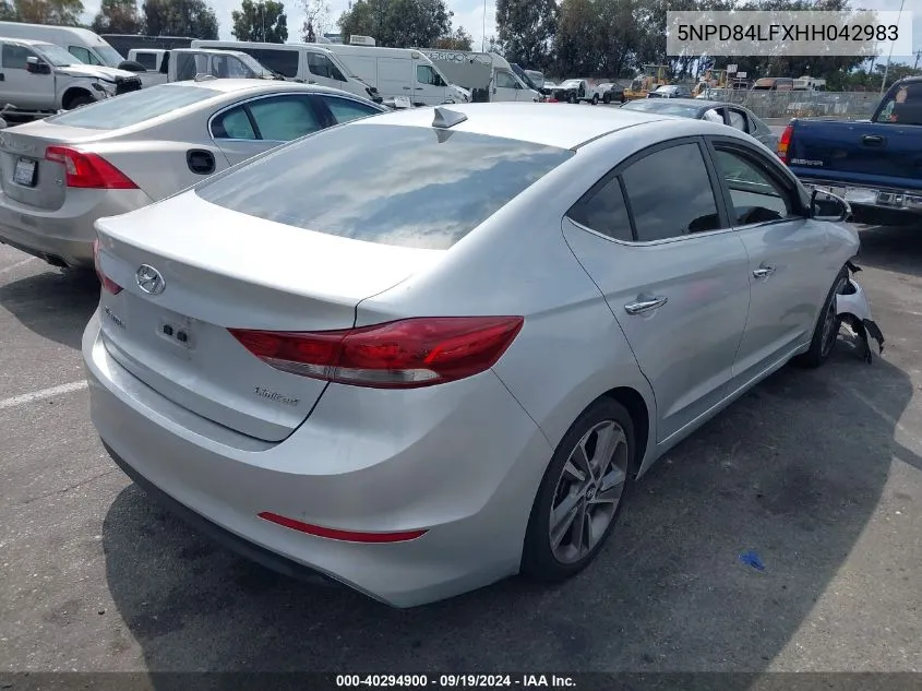 2017 Hyundai Elantra Limited VIN: 5NPD84LFXHH042983 Lot: 40294900