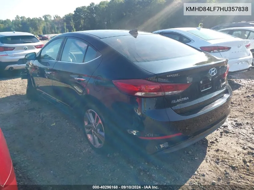 2017 Hyundai Elantra Se/Value/Limited VIN: KMHD84LF7HU357838 Lot: 40296168