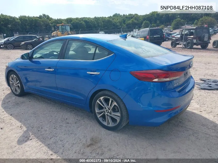 2017 Hyundai Elantra Limited VIN: 5NPD84LF2HH087108 Lot: 40302373