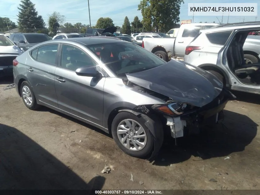 KMHD74LF3HU151032 2017 Hyundai Elantra Se