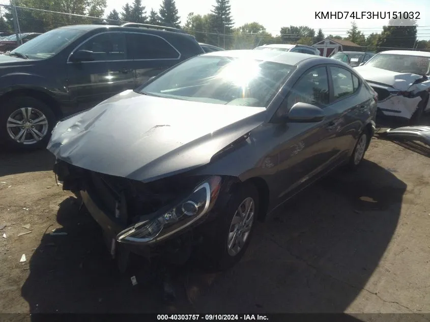 KMHD74LF3HU151032 2017 Hyundai Elantra Se