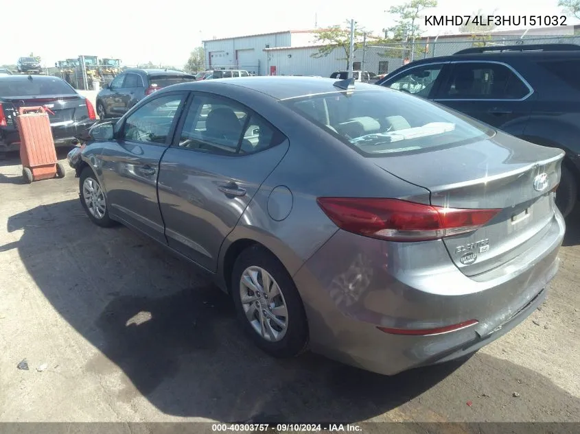 KMHD74LF3HU151032 2017 Hyundai Elantra Se