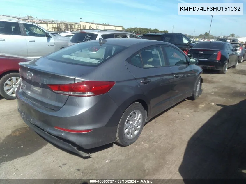 2017 Hyundai Elantra Se VIN: KMHD74LF3HU151032 Lot: 40303757