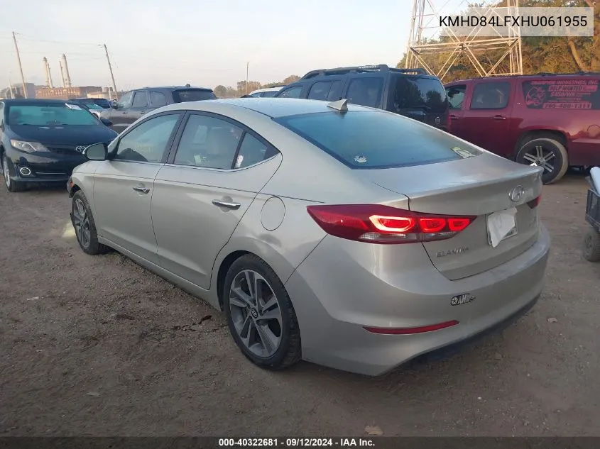 2017 Hyundai Elantra Se/Value/Limited VIN: KMHD84LFXHU061955 Lot: 40322681