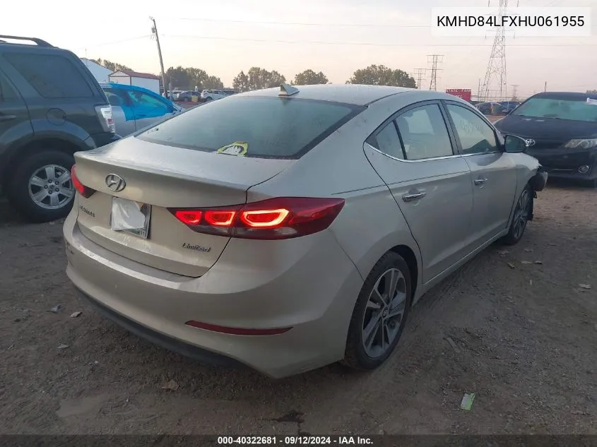 2017 Hyundai Elantra Se/Value/Limited VIN: KMHD84LFXHU061955 Lot: 40322681