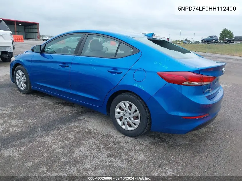 2017 Hyundai Elantra Se VIN: 5NPD74LF0HH112400 Lot: 40326086