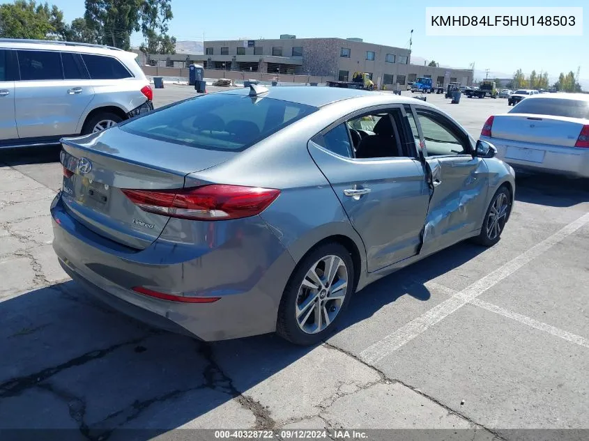 2017 Hyundai Elantra Limited VIN: KMHD84LF5HU148503 Lot: 40328722